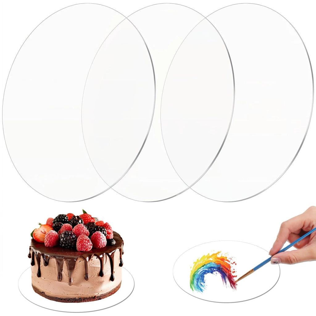 3 piatti per torte in acrilico, diametro 18 cm, trasparenti e riutilizzabili