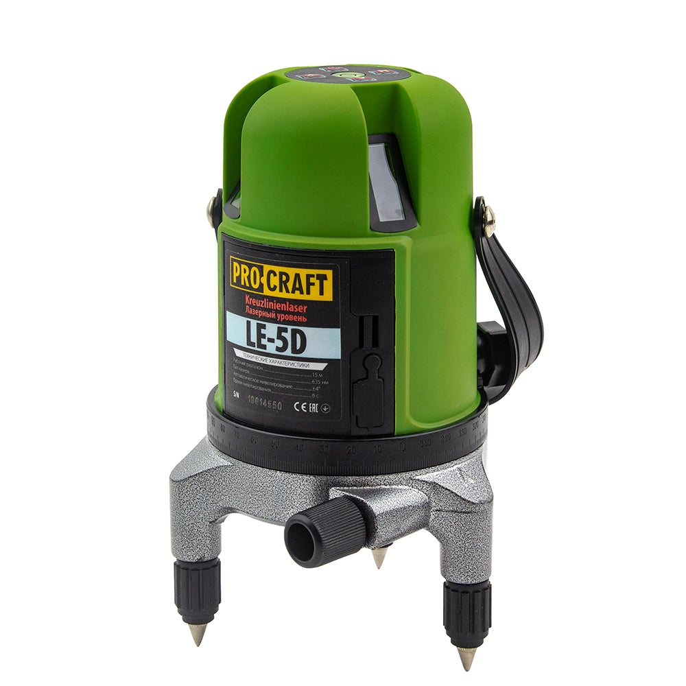 Laser a croce verde autolivellante Procraft LE-5D, precisione ±0,2 mm/m, 3,7 V/2000 mAh