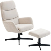 Poltrona relax beige con poggiapiedi, schienale alto e base in metallo