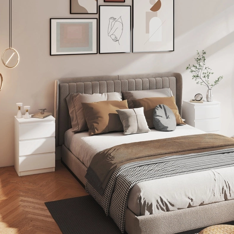 Set di 2 Comodini con 3 Cassetti, 40x30x59,5 cm, Bianco, per Camera da Letto e Soggiorno