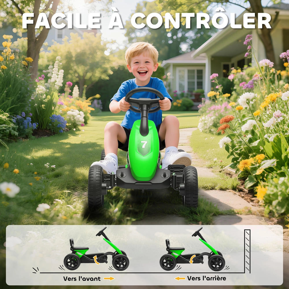 Kart a pedali per bambini 2-5 anni con ruote EVA silenziose, marcia avanti e indietro, robusto per giardino, verde