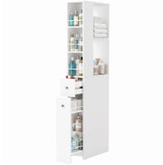 Mobile bagno alto compatto 135 cm in MDF laccato bianco con 2 cassetti, 2 mensole laterali e 3 scomparti