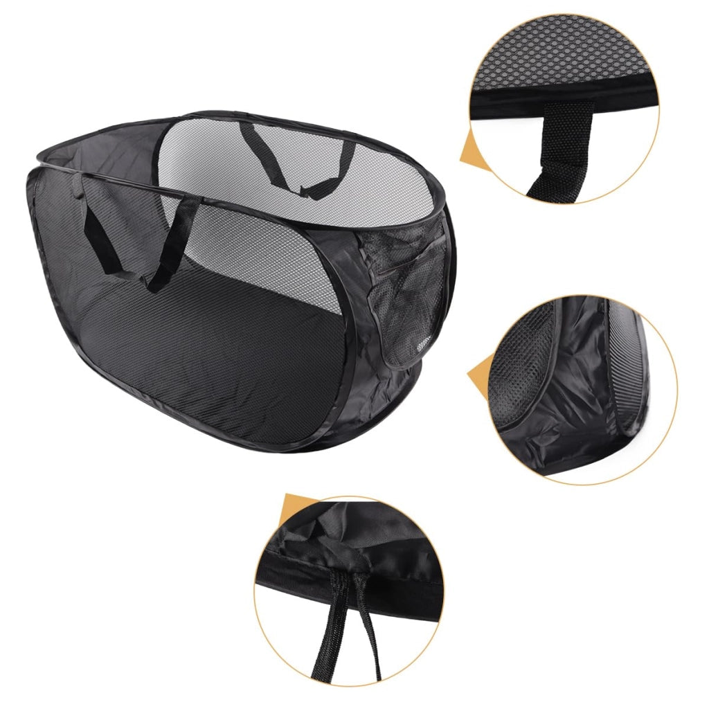 Cesto portabiancheria pieghevole in rete, dimensioni 58x36x36 cm, con maniglie e tasca laterale