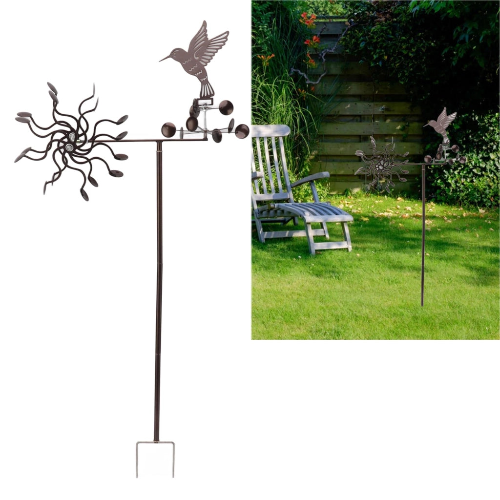 Campanello a vento in metallo con colibrì, decorazione per il giardino, composto da 15 elementi