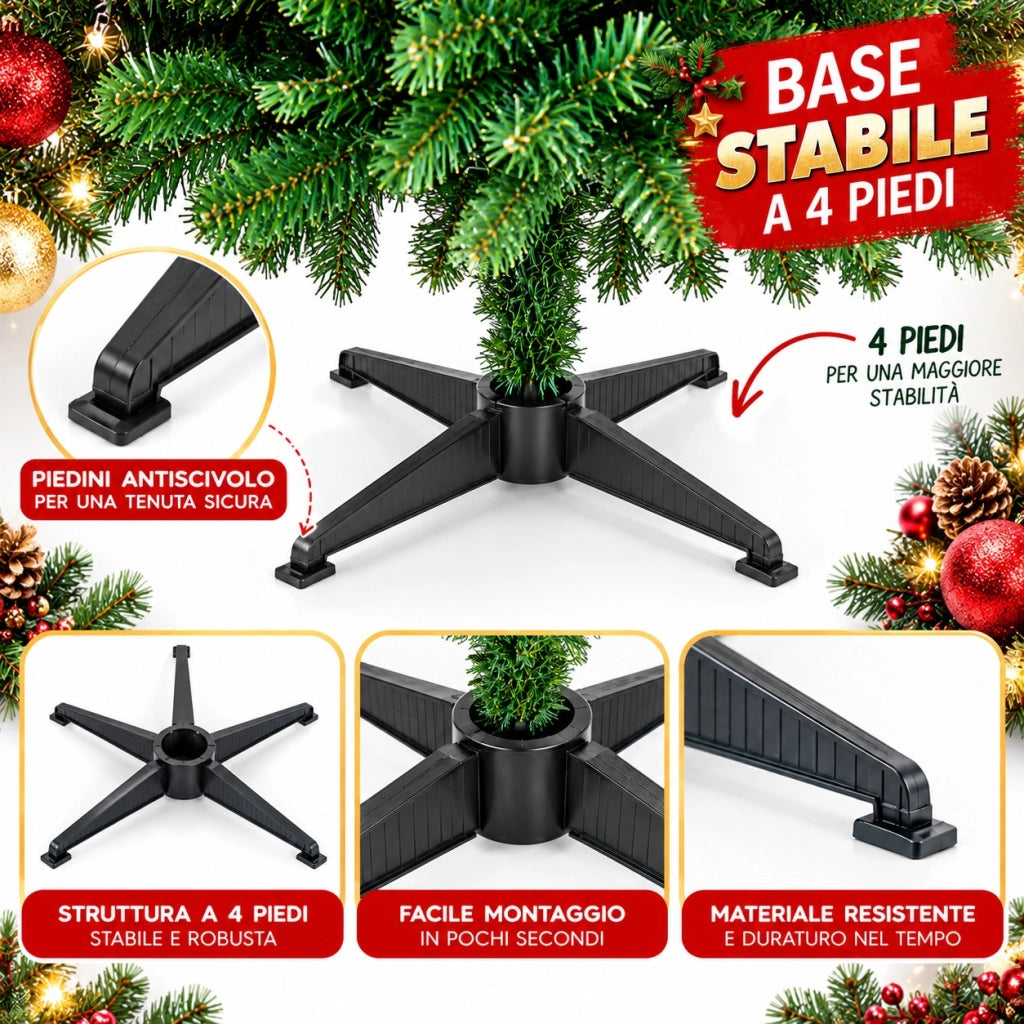 Albero di Natale Artificiale EASY 180 cm in PVC Verde con 448 Rami e Base a 4 Piedi