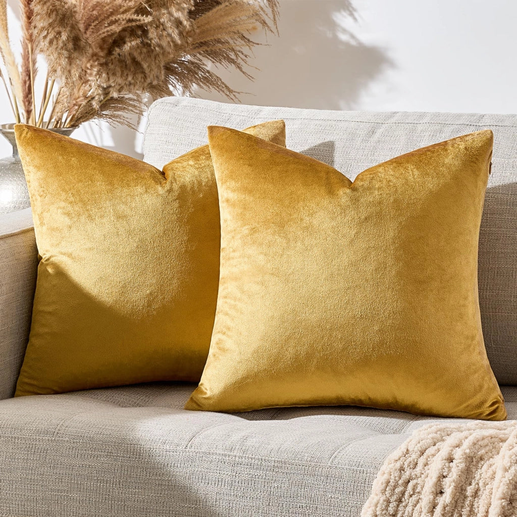 Federe in velluto, 45 x 45 cm, 2 pezzi, Oro