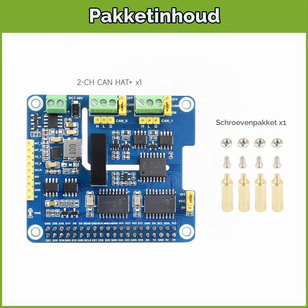 Scheda HAT a 2 canali per CAN-Bus, compatibile con Raspberry Pi, alimentazione da 7 a 36V, con doppio chip