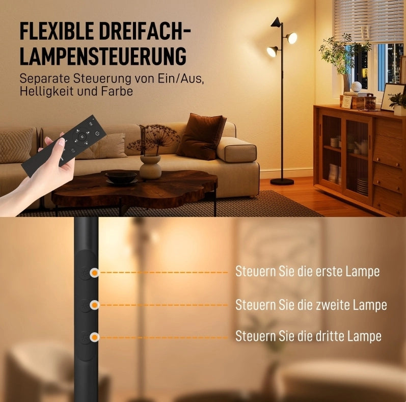 Lampada da terra dimmerabile RGB con 3 teste orientabili, nera