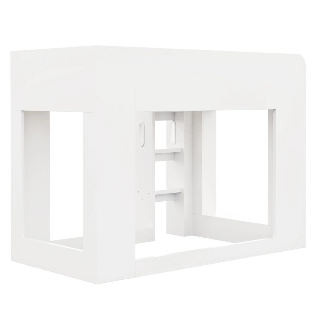 Letto a castello 90x200 cm in compensato e MDF bianco con ripiani laterali