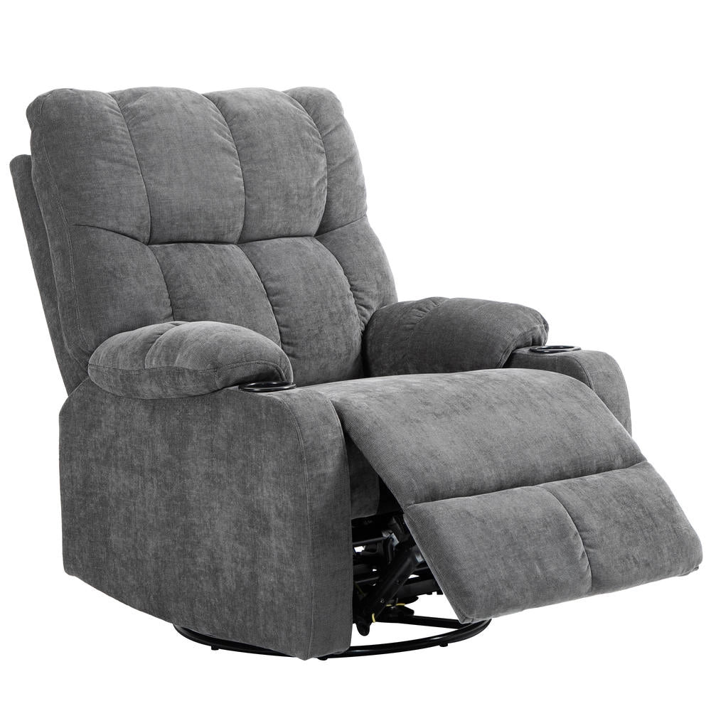 Poltrona relax reclinabile girevole con poggiapiedi, telaio in acciaio, grigio scuro, 88x96x108cm, fino a 150 kg