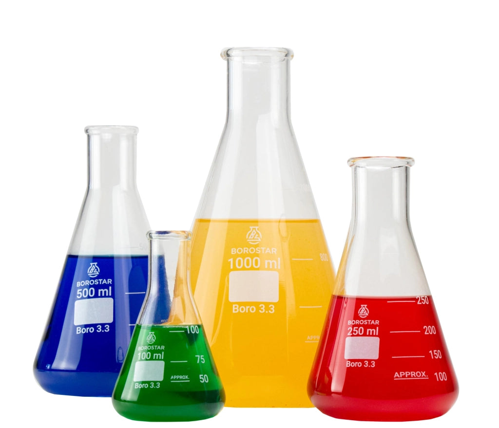 Becher Erlenmeyer da 100 ml, in vetro borosilicato 3.3, con collo stretto