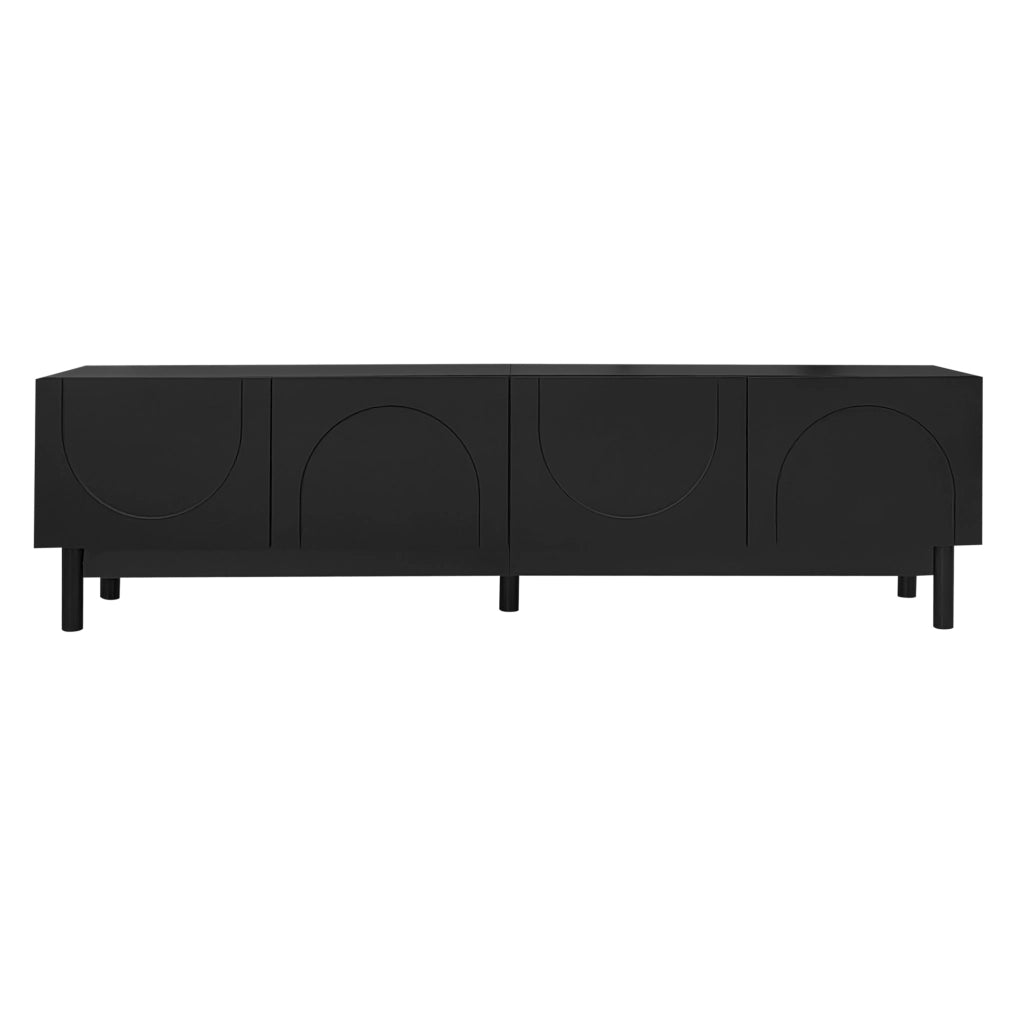 Mobile TV nero con ante curve, ripiani interni e gambe stabili 169x34x45,5 cm