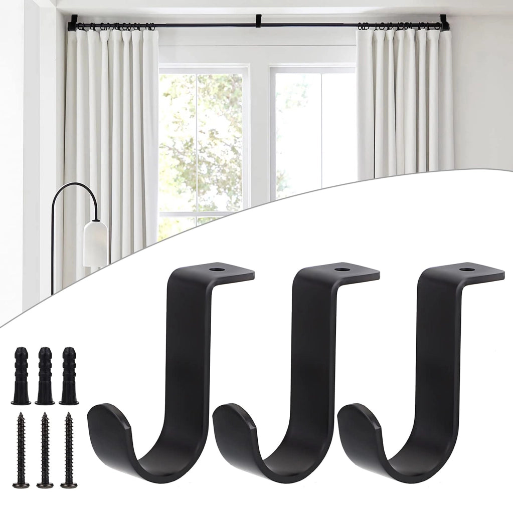 Supporti per tende in metallo, confezione da 3 pezzi, per barra da 25 mm, colore nero