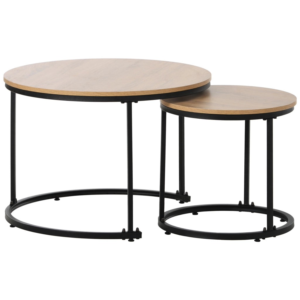 Tavolini da salotto set di 2 rotondi sovrapponibili in MDF noce e nero con struttura in metallo dal design moderno