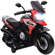 Moto Elettrica per Bambini 6V con Rotelle di Supporto Fari Luminosi e Musica Veicolo Cavalcabile Robusto Rosso