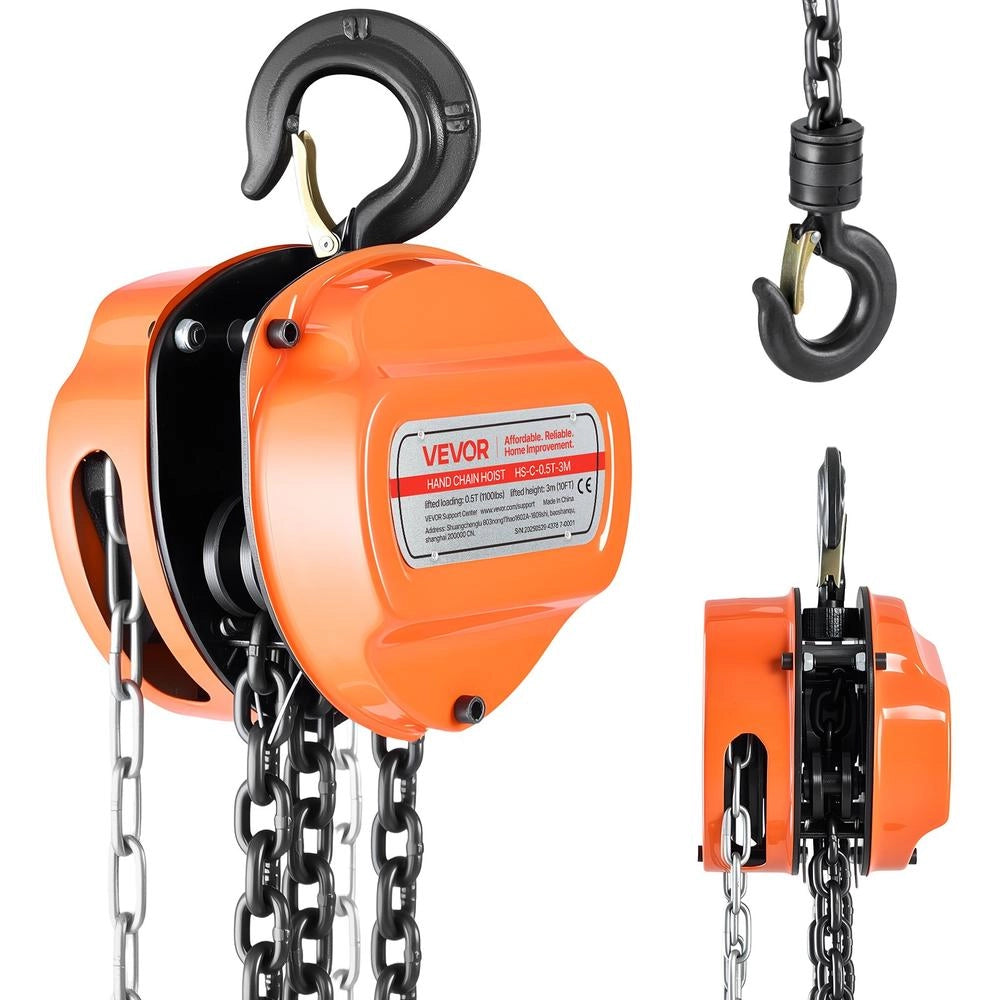 Paranco a Catena Manuale HS-C-0.5T-3M 0,5 T con Catena G80 3 m in Acciaio Legato Robusto per Officina Arancione