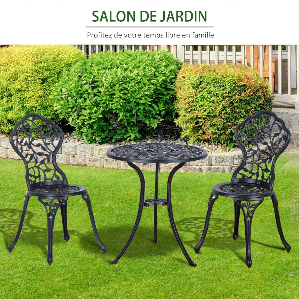 Set bistrot 3 pezzi da giardino con 1 tavolo rotondo e 2 sedie stile antico, per balcone e terrazzo, robusto e resistente, nero
