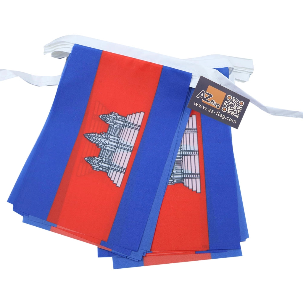 Ghirlanda di bandiere del Cambogia, 20 pezzi, lunghezza 12 metri, dimensioni 45x30 cm, materiale: poliestere