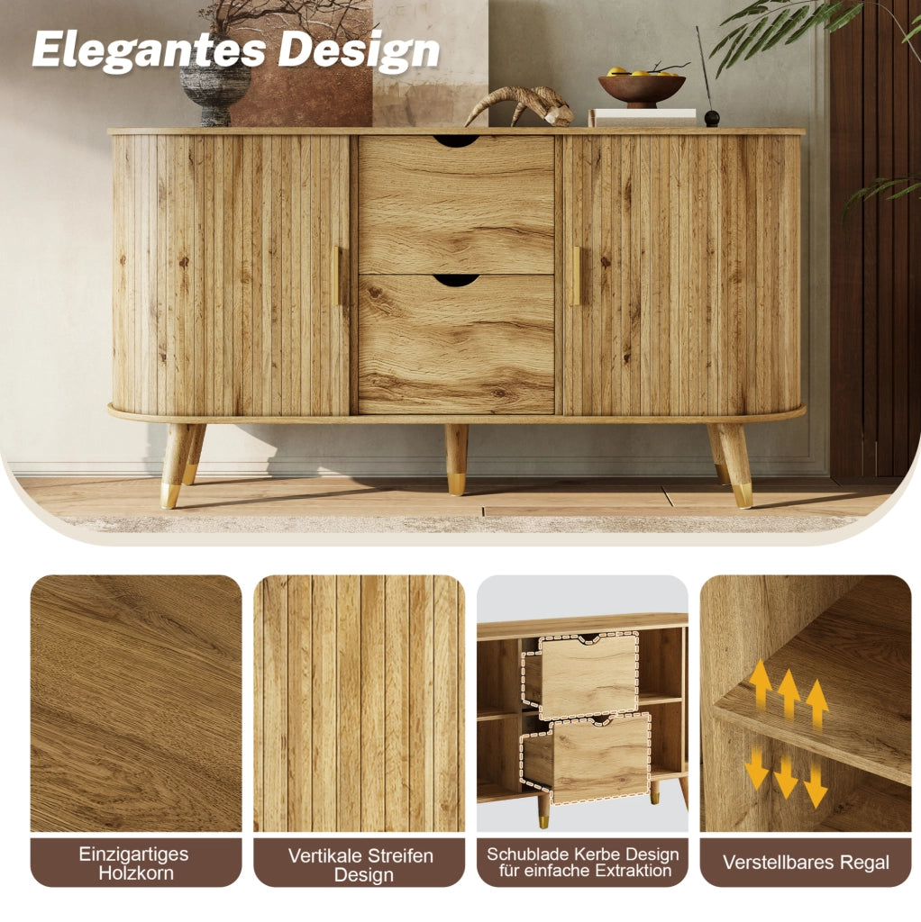 Credenza naturale con ante scorrevoli, cassetti e ripiani