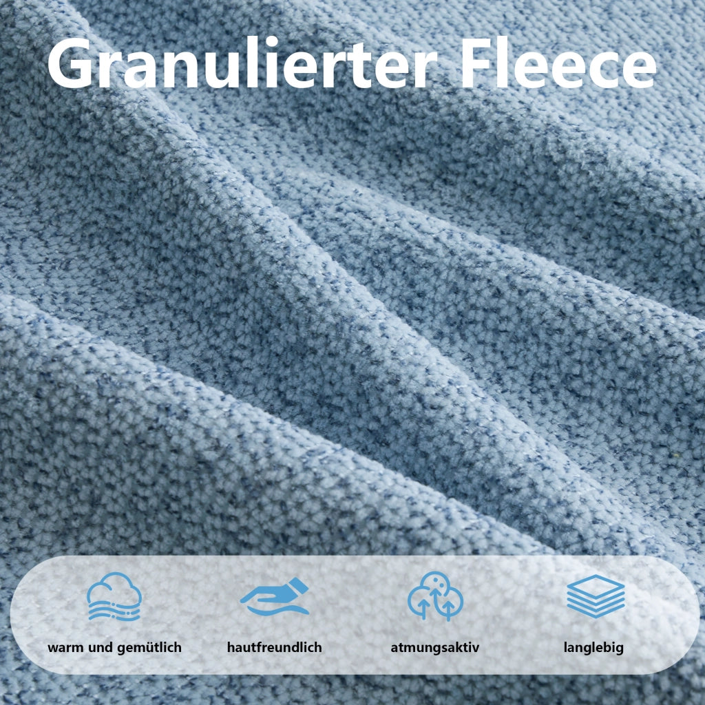 Divano modulare blu in pile granulare con pouf