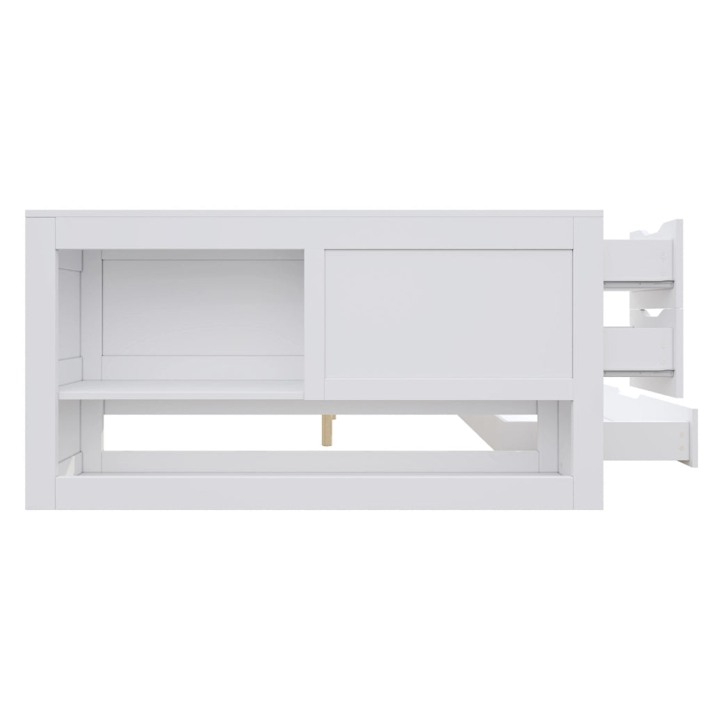 Letto singolo in MDF bianco 140x190 cm con contenitore e cassetti, struttura robusta, senza materasso