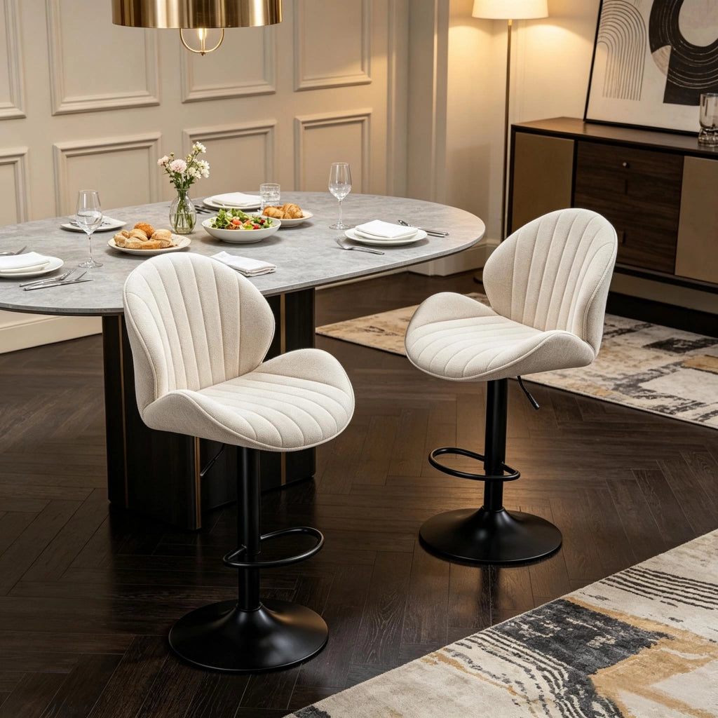Set di 2 sgabelli da bar regolabili con schienale e poggiapiedi in poliestere beige