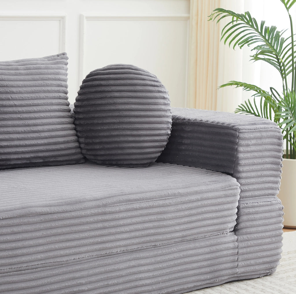 Divano letto 4 in 1 in velluto a coste grigio