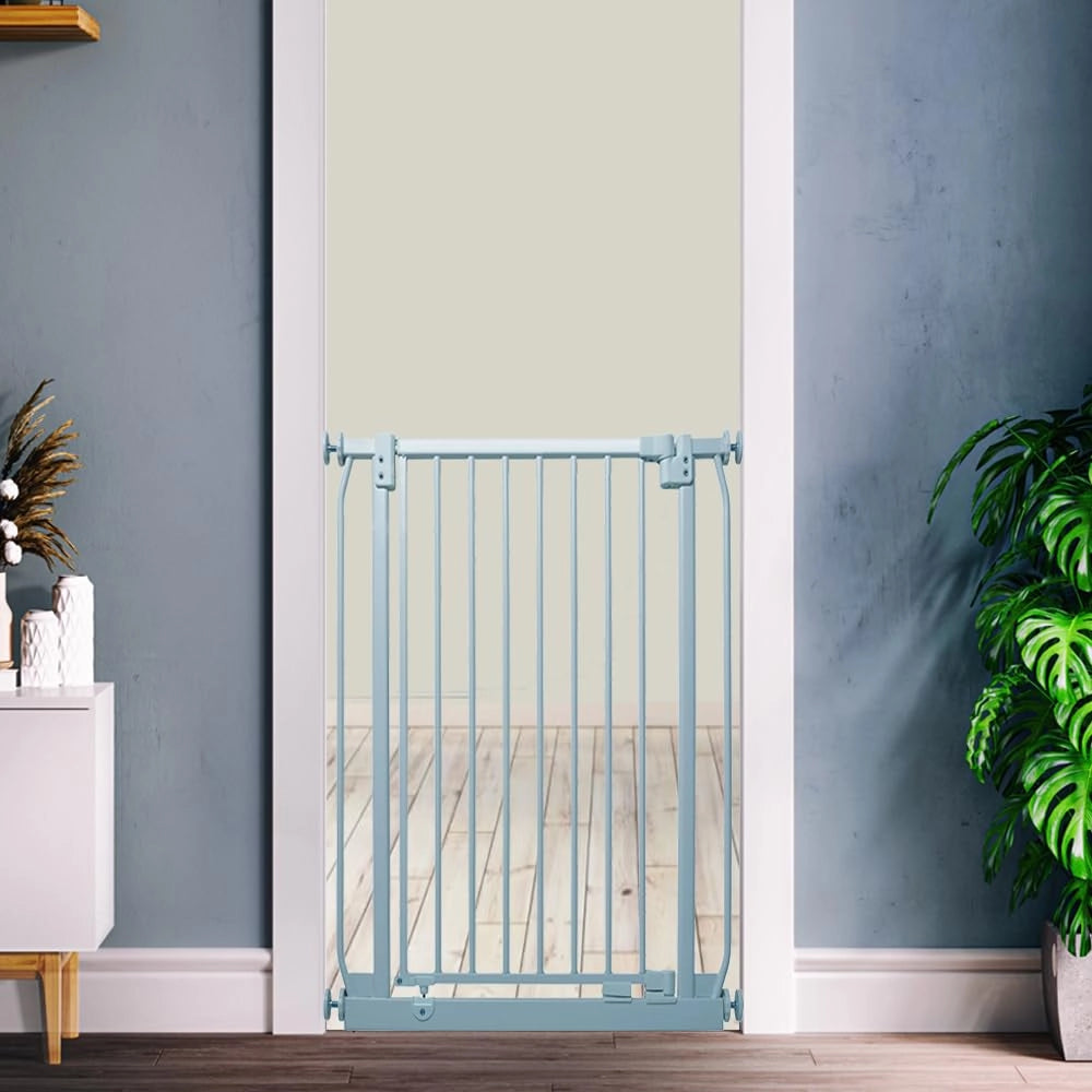 Cancelletta per scale a pressione alta Elite, fissaggio a pressione tra 71 cm - 80 cm, grigio chiaro opaco, extra alta 96,8 cm, cancello per bambini per scale, corridoi e porte, adatto per neonati e bambini piccoli