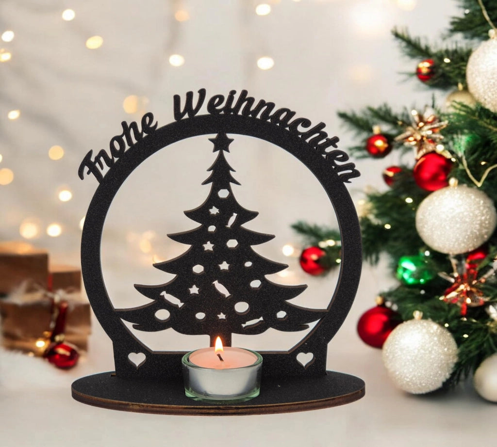 Candeliere natalizio a forma di albero di Natale, "Buon Natale", 17 cm, in legno