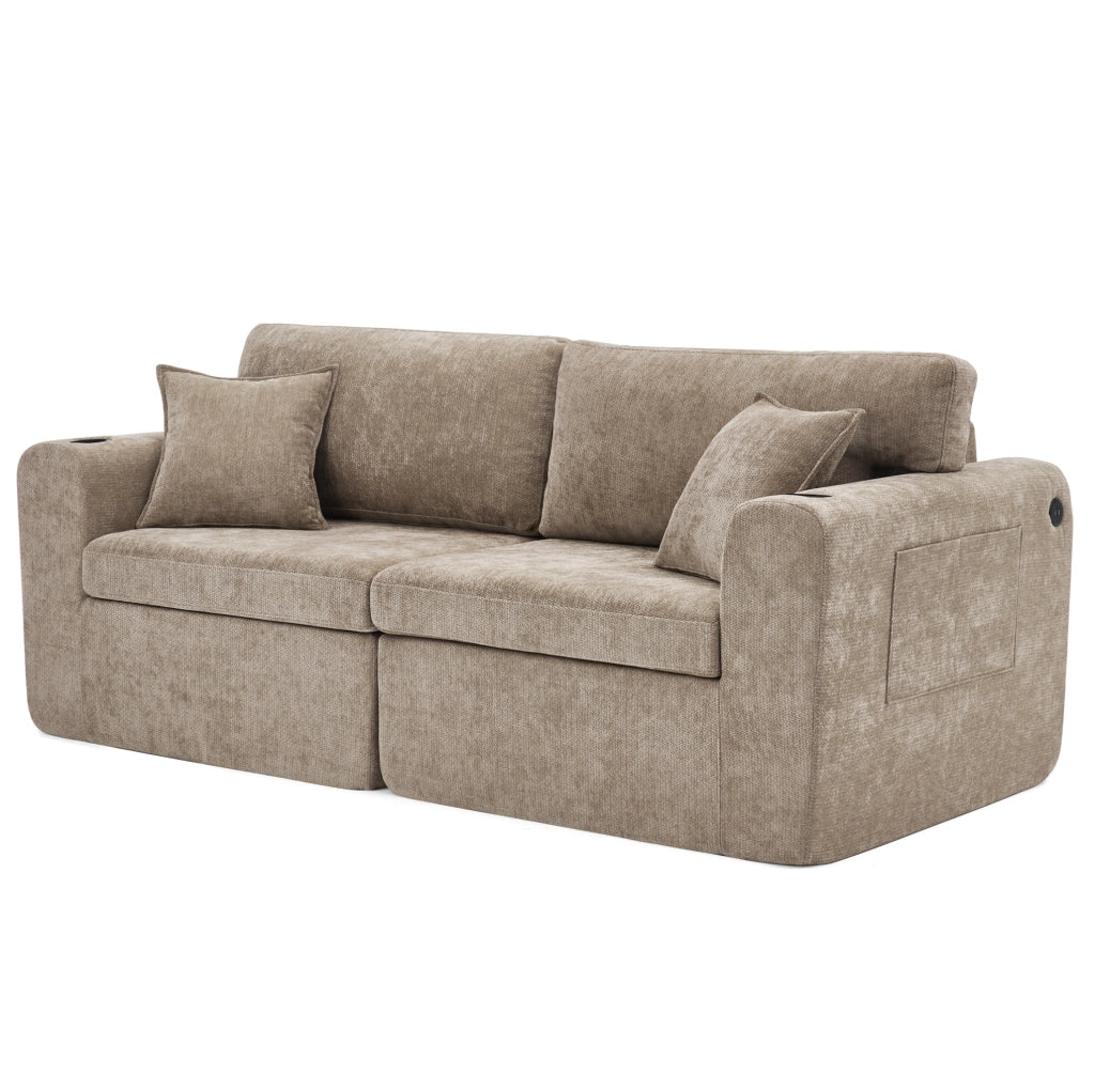 Divano relax 2 posti in ciniglia marrone con ricarica USB