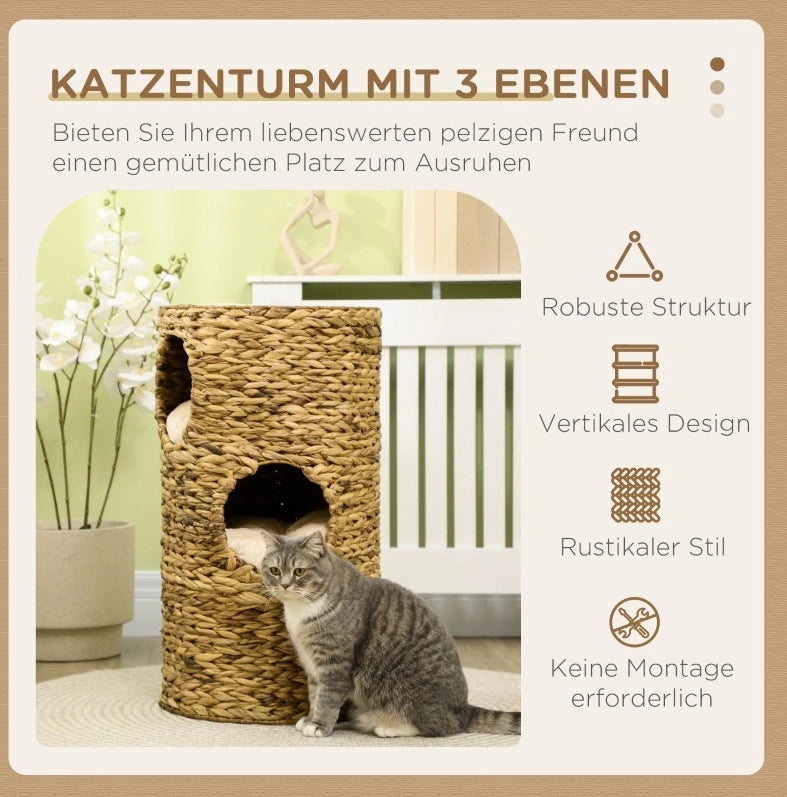 Tonneau per gatto 40 x 73 cm in giacinto d'acqua marrone con cuscini