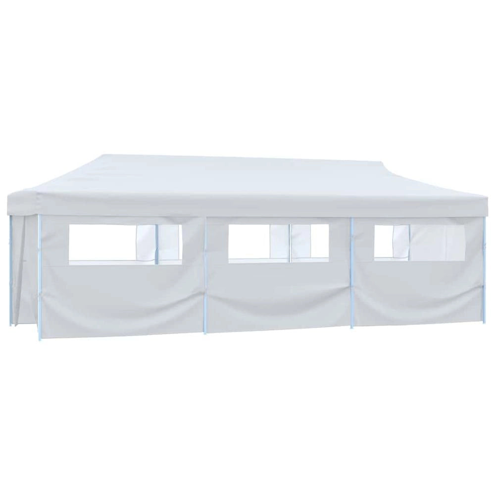 Tenda Pieghevole Pop-Up con 8 Pareti Laterali 3x9 m Bianca