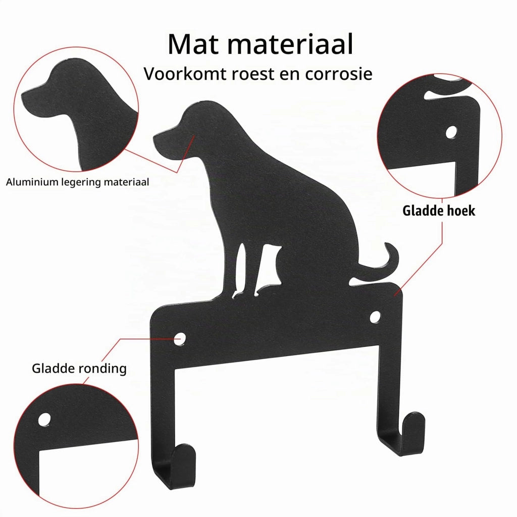 Portachiavi da parete, 2 pezzi, colore nero, motivo cane, con 2 ganci