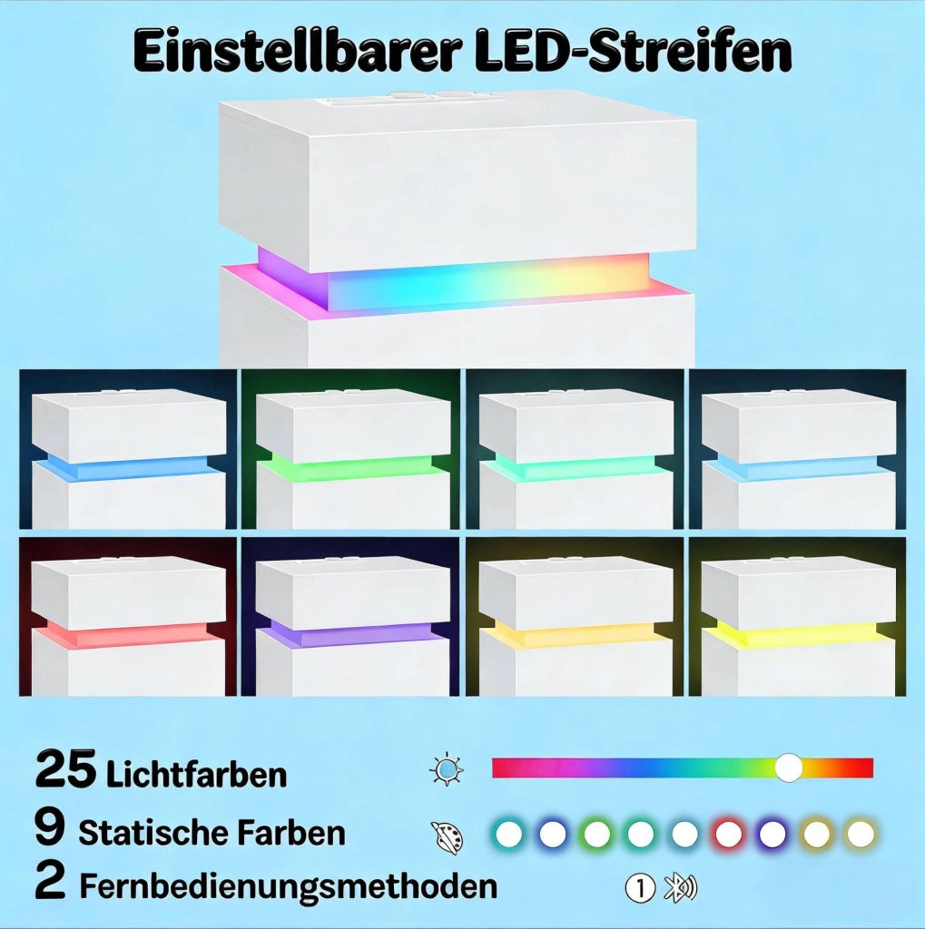 Comodino con LED regolabile; prese e USB; 2 cassetti; bianco 40x35x55 cm
