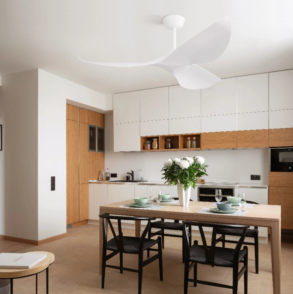 Ventilatore da soffitto 38" senza luce con motore DC reversibile e telecomando, bianco opaco