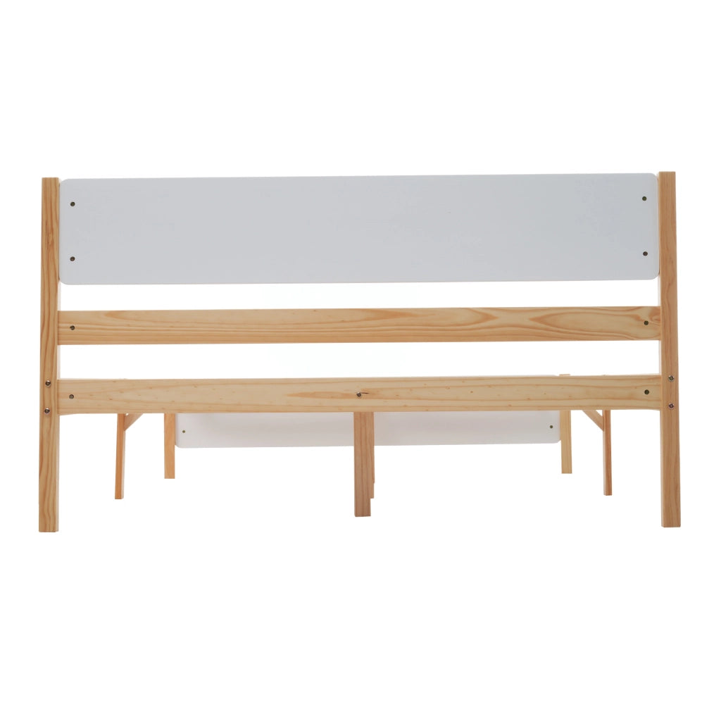 Letto matrimoniale 140x200 cm in legno di pino e MDF con 15 doghe; bianco e naturale
