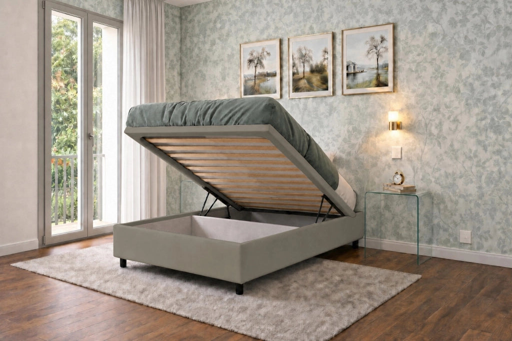 Letto Singolo Contenitore Imbottito 80x200 cm Similpelle Cappuccino BoxMax