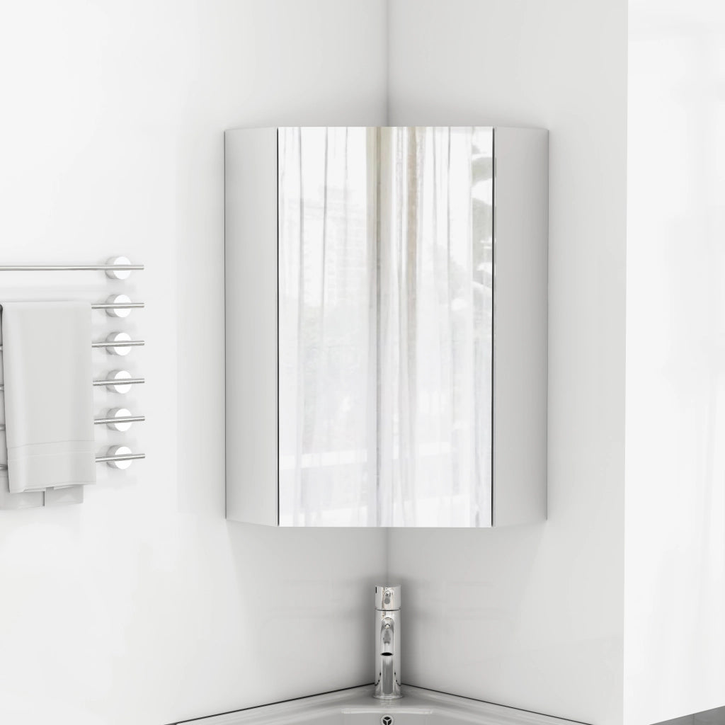 Mobiletto Specchio Angolare da Parete Bianco con Tre Specchi e Mensole Integrate, Pronto per il Montaggio