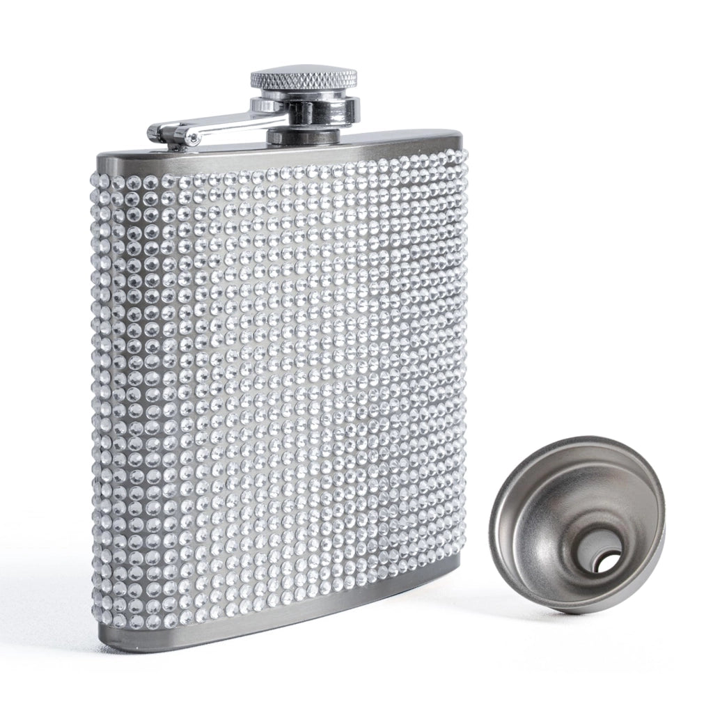 Borraccia da cintura da 6 oz in acciaio inossidabile, con decorazioni in strass, inclusa una imbuto