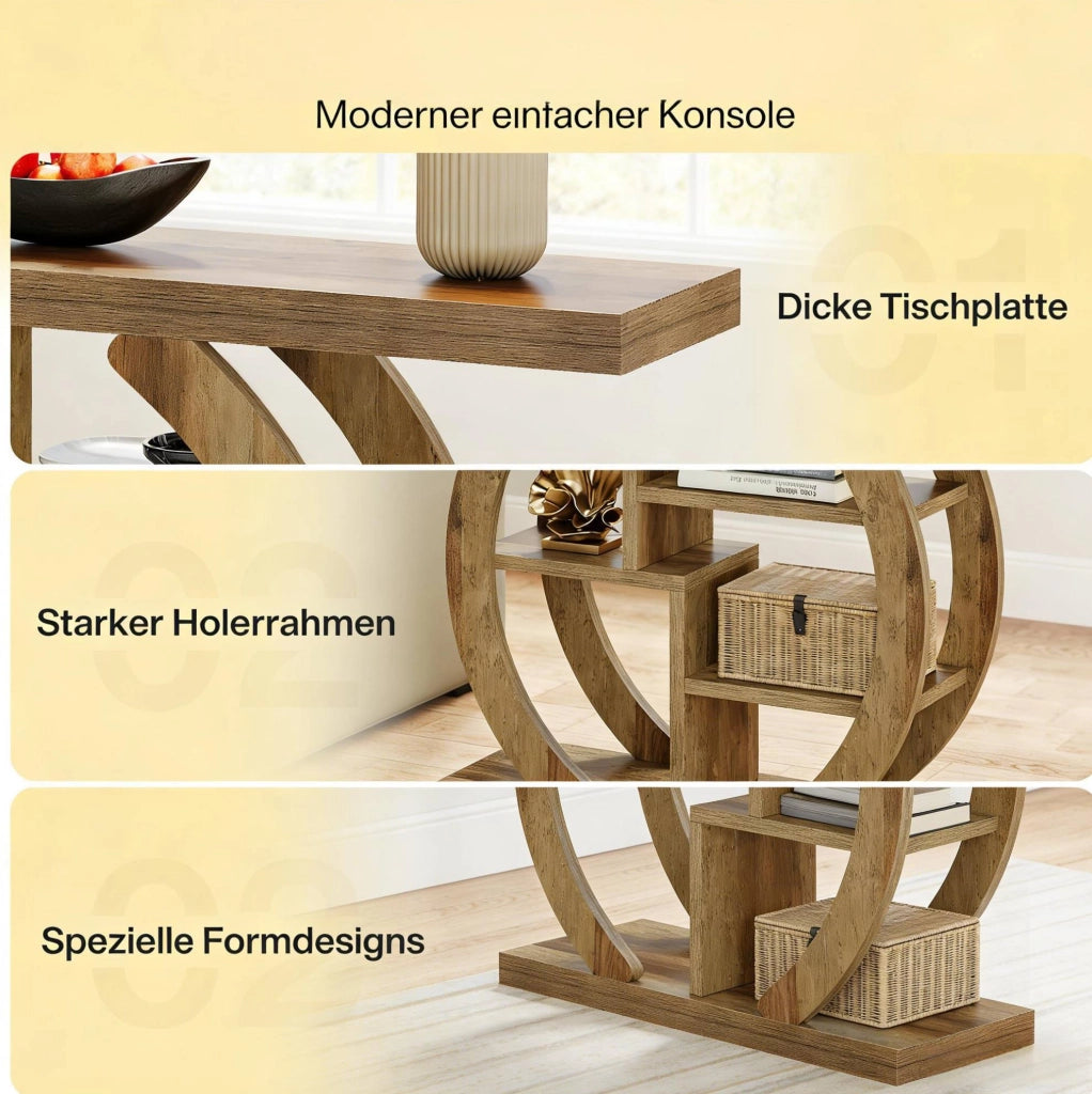 Consolle stretta per ingresso e soggiorno con 4 ripiani salvaspazio 108 cm; in legno marrone chiaro stile rustico