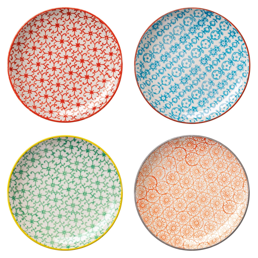 Set di 4 piatti in Vetroceramica, diametro 16 cm – Rosso, blu, verde, arancione