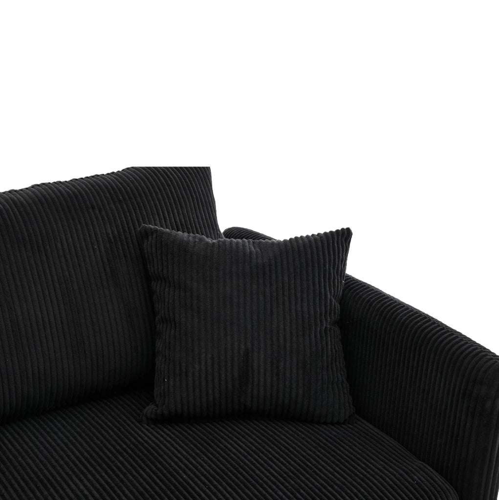 Divano letto trasformabile in velluto a coste nero, 182 cm