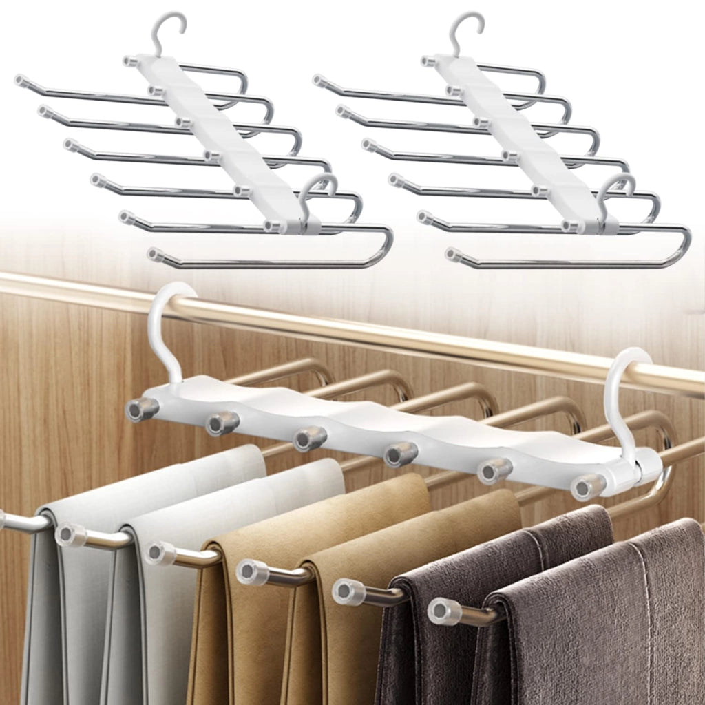 Grucce per pantaloni, 2 pezzi, pieghevoli, antiscivolo, con 12 clip, colore bianco