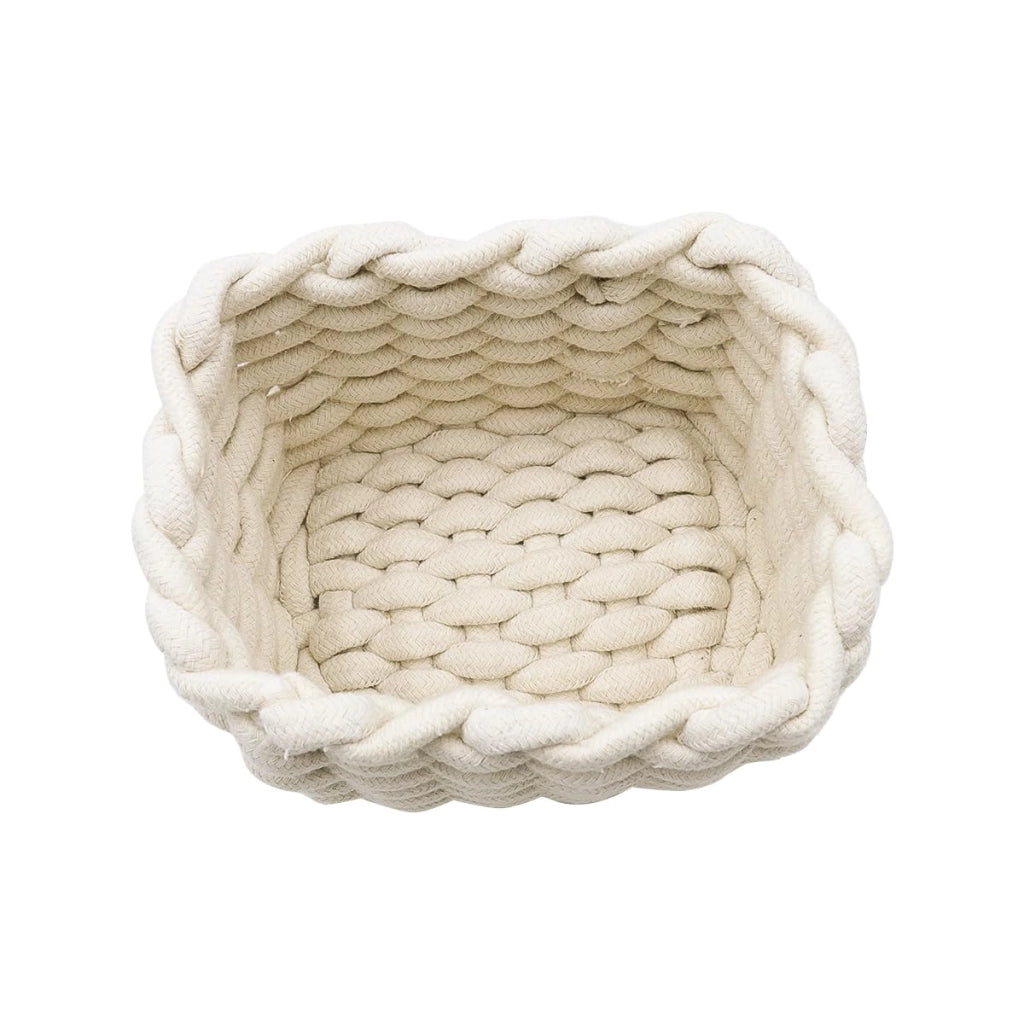 Cesto portaoggetti in corda di cotone, bianco, 18x14x13 cm