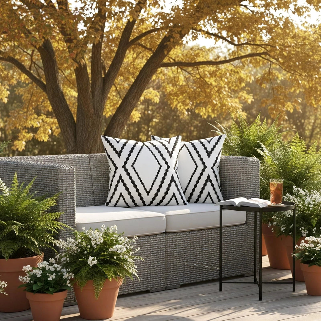 Coperte per cuscini, 45x45 cm, set da 2, bianco e nero, motivo geometrico