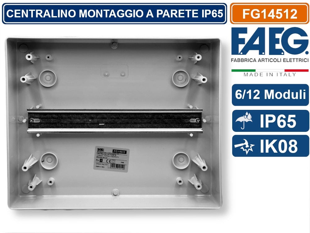 CENTRALINO A PARETE 12 MODULI TENUTA STAGNA IP65 COLORE GRIGIO CON SPORTELLO FAEG - FG14512