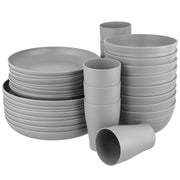 Set di stoviglie in plastica, 32 pezzi, colore grigio, adatto al microonde