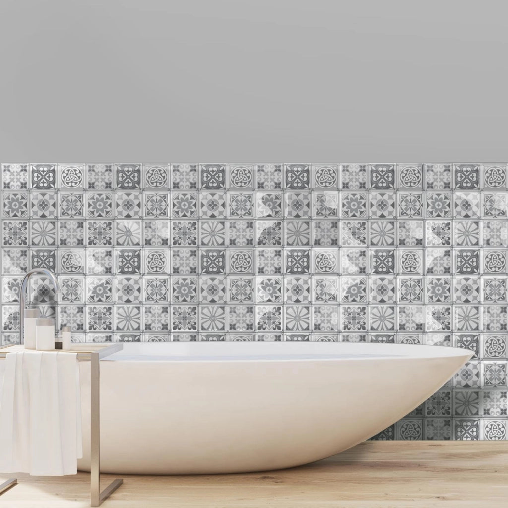 Adesivi per piastrelle 16 pezzi 15 x 15 cm autoadesivi in vinile impermeabili effetto 3D Purbeck Stone Grigio