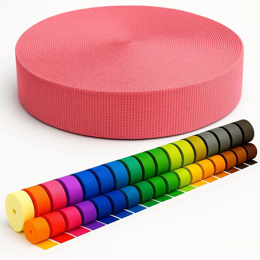 Fascia in polipropilene, 25 mm x 5 m, rosa, resistente alla rottura, idrorepellente
