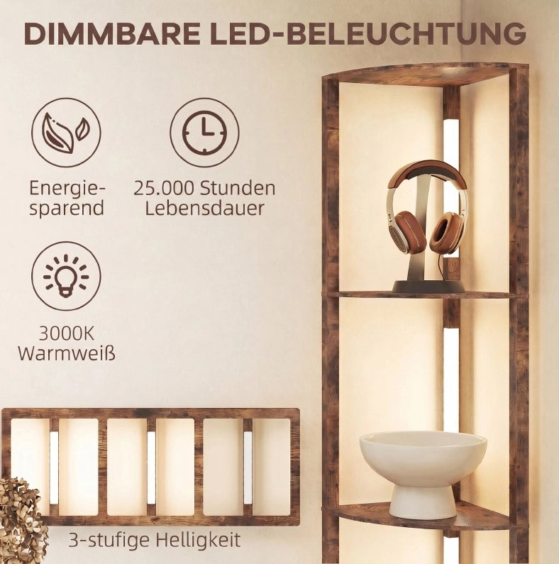 Lampada da terra regolabile con scaffale a 5 ripiani, marrone rustico